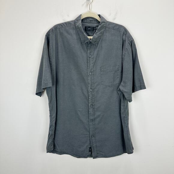 Onia Linen Blend Short Sleeve Button Down Shirt Gray Minimalist Vacation Mens XL - Picture 1 of 8
